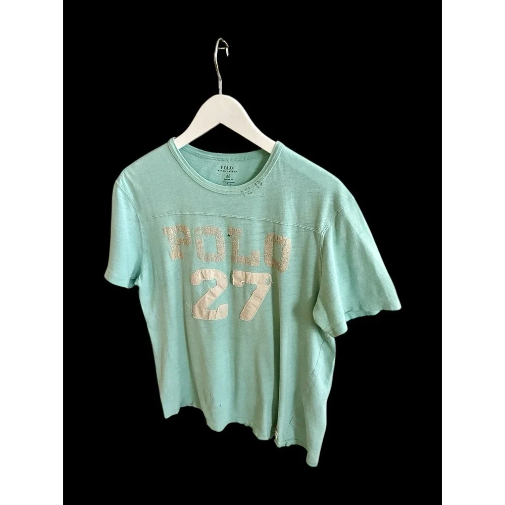Vintage Ralph Lauren Polo Rugby Tshirt Sz Large Number‎ Varsity RLYC Distressed